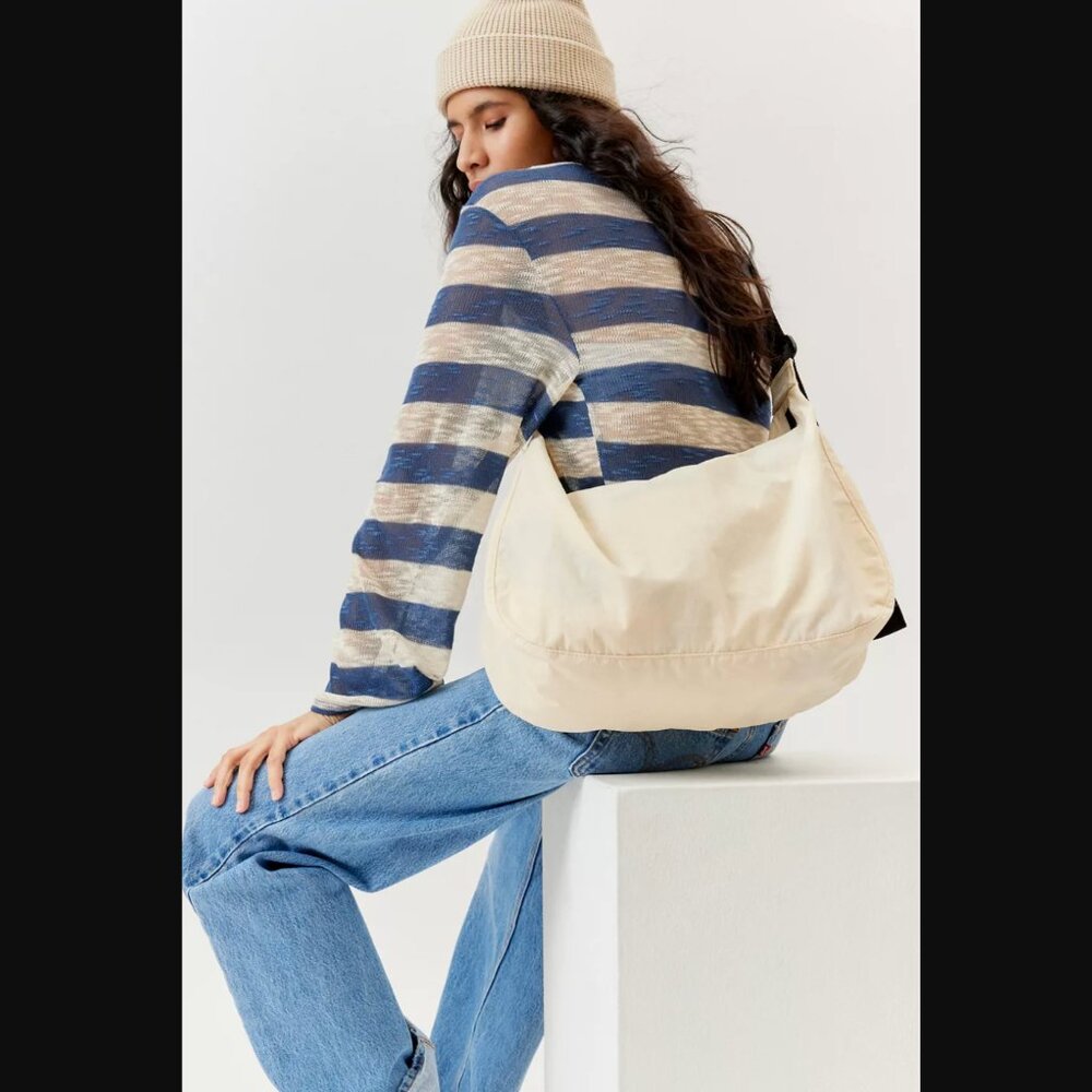BAGGU Large Nylon Ivory Color Crescent Shoulder Bag 19.5x5.25x10.5"